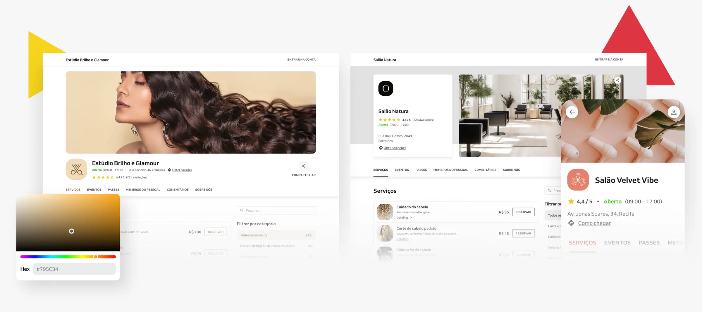 Telas do sistema para saloes, barbearias e clinicas